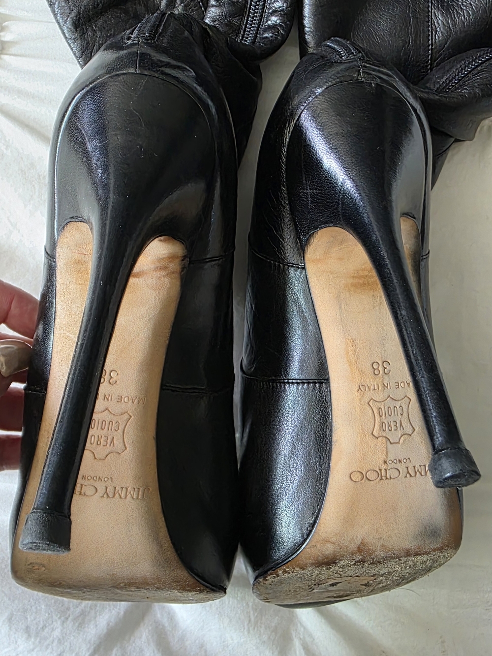 Jimmy Choo Women's Black Over-the-Knee Leather High-Heel Boots Sz 38 - Picture 4 of 7